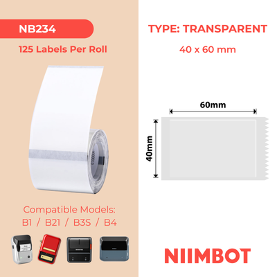 NB234 - NIIMBOT - B1 / B21 / B3S / B4 - 40X60MM - 125 TRANSPARENT LABELS