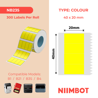 NB235 - NIIMBOT - B1 / B21 / B3S / B4 - 10X20MM/4 - 1,200 YELLOW 4 SPLIT LABELS