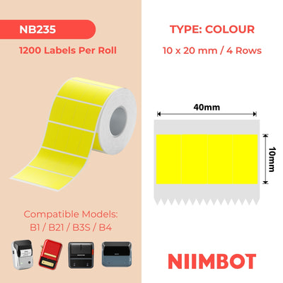 NIIMBOT - B Range - 10x20mm/4R - Yellow 4 Split - 1,200 Labels