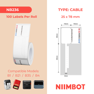 NB236 - NIIMBOT - B1 / B21 / B3S / B4 - 30X70MM - 100 CHINESE CABLE LABELS