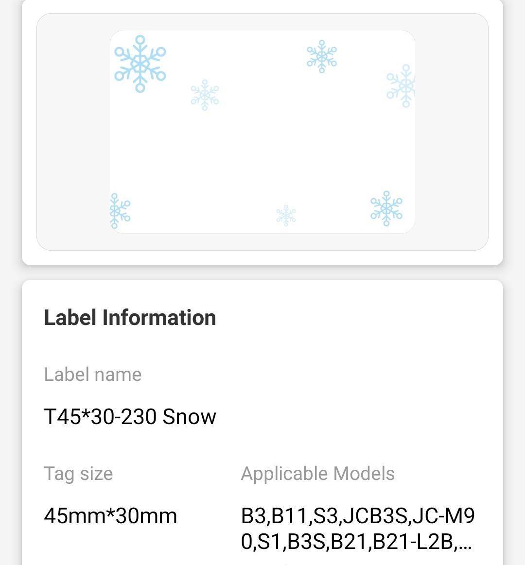 NB238 - NIIMBOT - B1 / B21 / B3S / B4 - 45X30MM - 230 SNOW BLUE LABELS