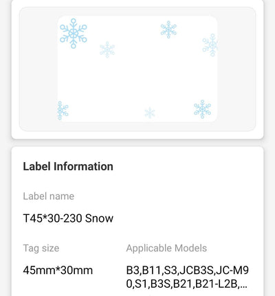 NB238 - NIIMBOT - B1 / B21 / B3S / B4 - 45X30MM - 230 BLUE SNOW LABELS