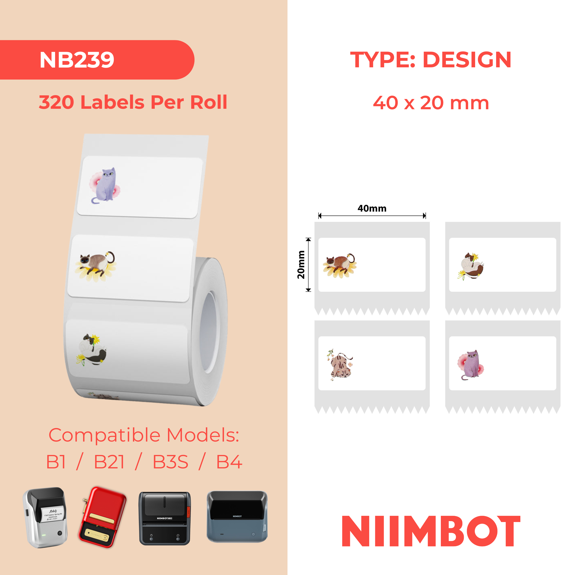 NB239 - NIIMBOT - B1 / B21 / B3S / B4 - 40X20MM - 320 CAT LABELS
