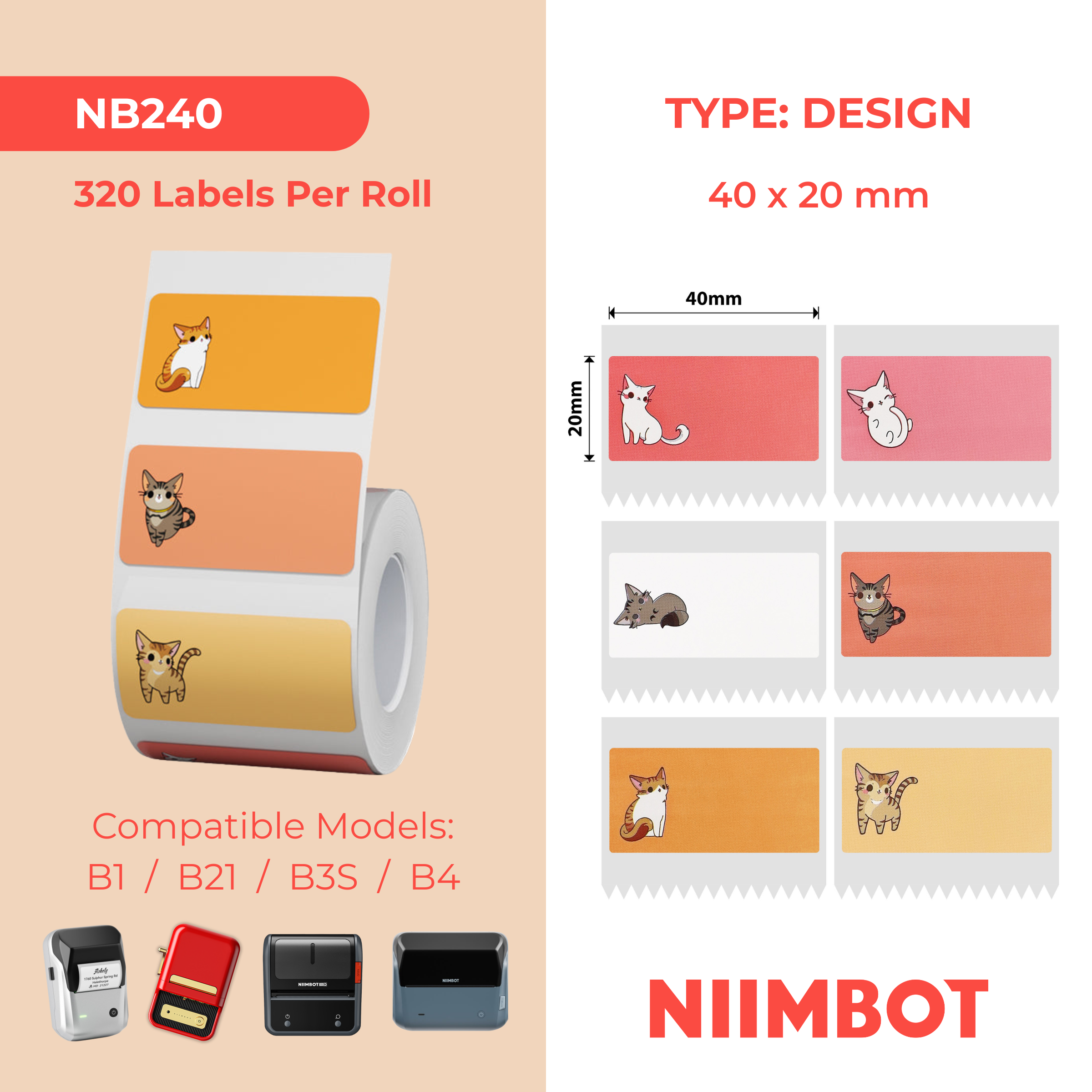 NB240 - NIIMBOT - B1 / B21 / B3S / B4 - 40X20MM - 320 CAT LABELS