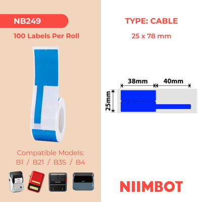 NB249 - NIIMBOT - B1 / B21 / B3S / B4 - 25X78MM - 100 BLUE CABLE LABELS
