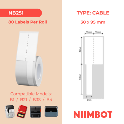 NB251 - NIIMBOT - B1 / B21 / B3S / B4 - 30X95MM - 80 WHITE CABLE LABELS