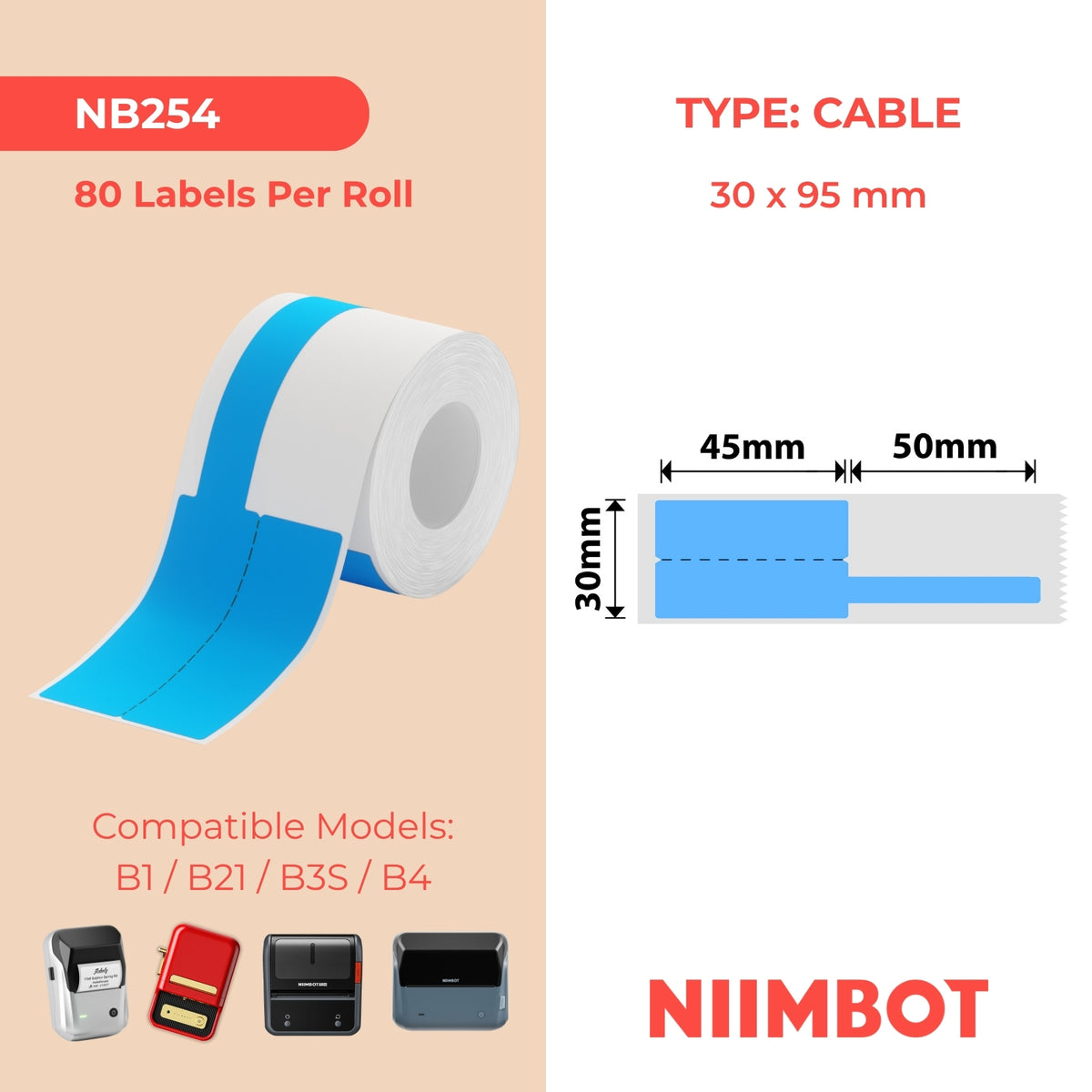 NIIMBOT-Gamme B-30 x 95 mm-Câble bleu-80 étiquettes