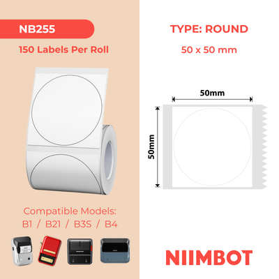 NB255 - NIIMBOT - B1 / B21 / B3S / B4 - 50X50MM - 150 WHITE ROUND LABELS