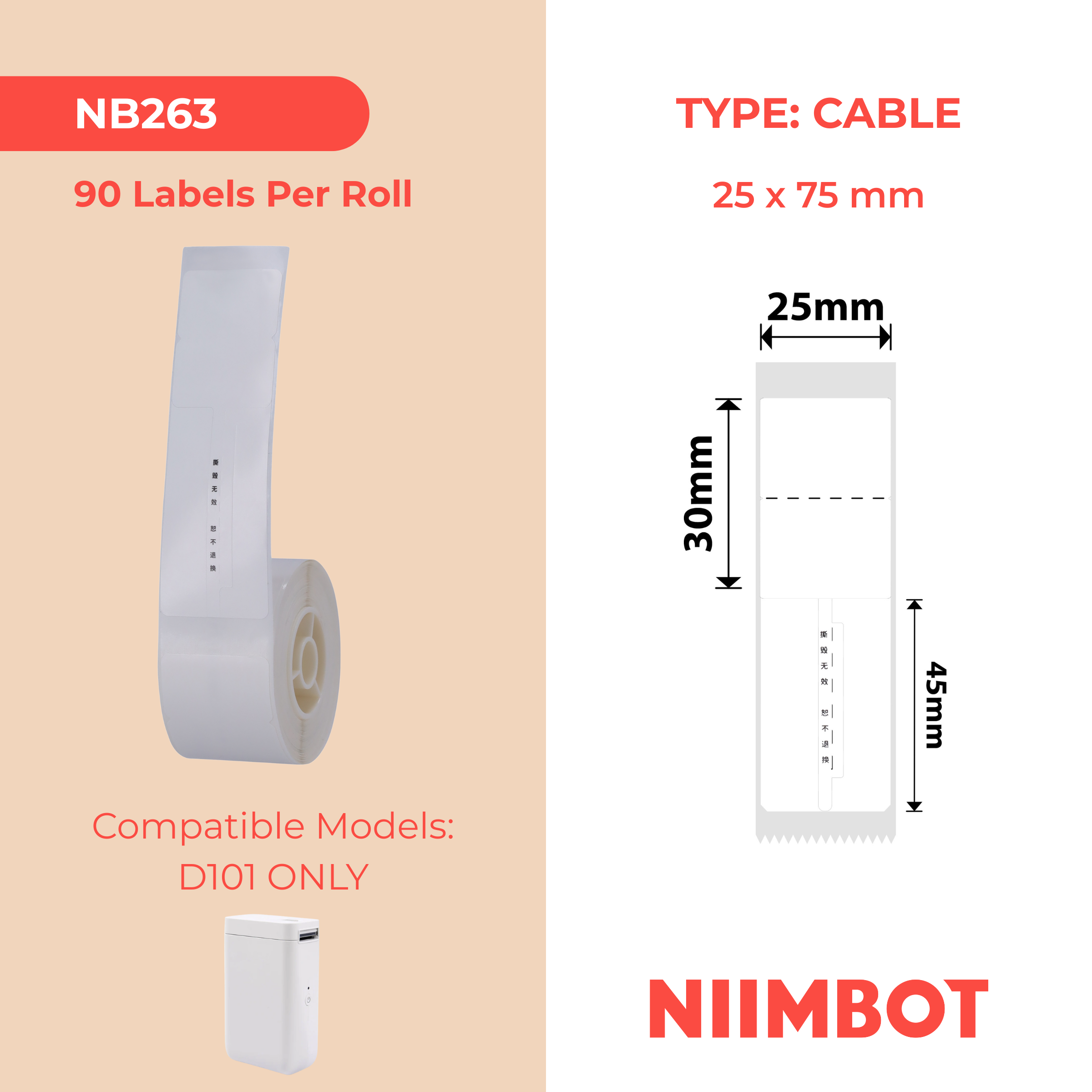 NB263 - NIIMBOT - D101 ONLY - 25MMX75MM - 90 JEWELLERY VOID LABELS
