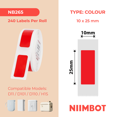 NB265 - NIIMBOT - D11 / D101 / D110 / H1S - 10X25MM - 225 RED LABELS