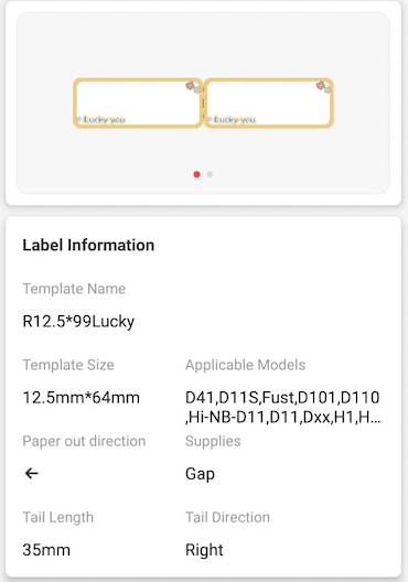 NB269 - NIIMBOT - D11 / D101 / D110 / H1S - 12.5X99MM - 70 LUCKY YOU CABLE LABELS