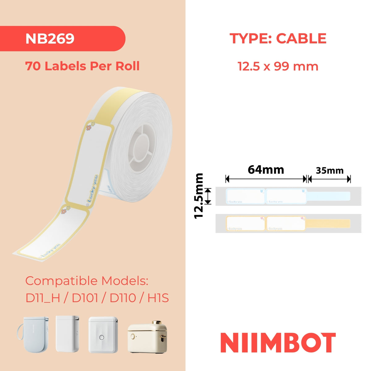 NIIMBOT - D Range - 12.5x99mm - Lucky Cable - 70 Labels