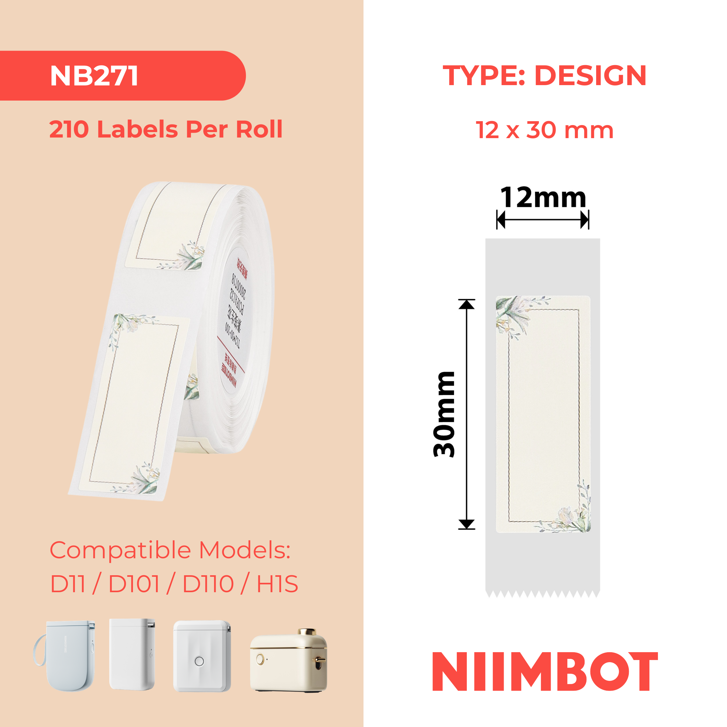 NB271 - NIIMBOT - D11 / D101 / D110 / H1S - 12X30MM - 195 PLANT LABELS