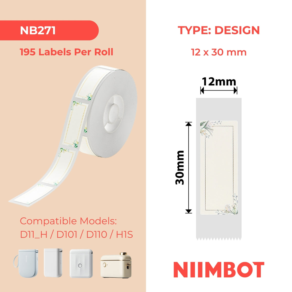 NIIMBOT - D11 / D101 / D110 / H1S - 12X30MM - 210 ÉTIQUETTES - FLEUR FRAÎCHE