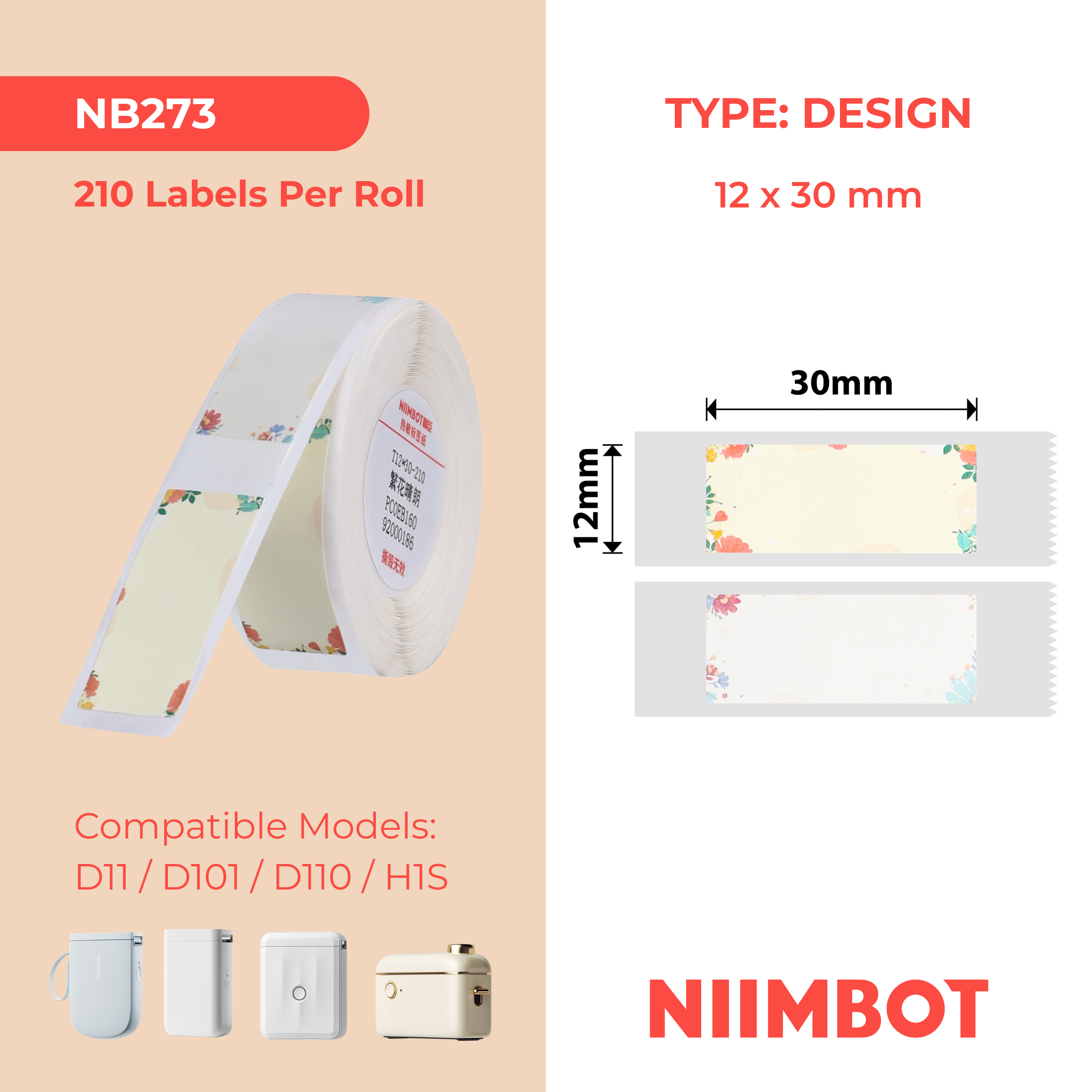 NB273 - NIIMBOT - D11 / D101 / D110 / H1S - 12X30MM - 195 SUNNY FLOWER LABELS