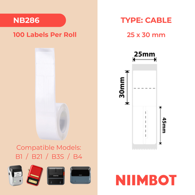 NB286 - NIIMBOT - B1 / B21 / B3S / B4 - 25X75MM - 100 WHITE JEWELLERY LABELS