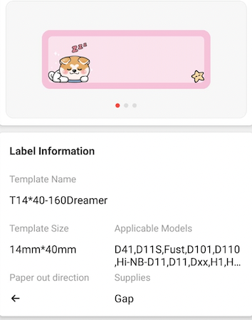NB292 - NIIMBOT - D11 / D101 / D110 / H1S - 14X40MM - 160 DREAMING PUPPY LABELS