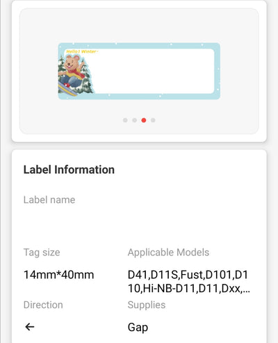NB294 - NIIMBOT - D11 / D101 / D110 / H1S - 14X40MM - 160 HELLO WINTER LABELS