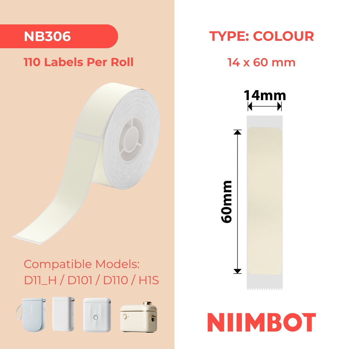 NIIMBOT - Gamma D - 14x60mm - Giallo limone - 110 etichette