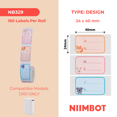 NB329 - NIIMBOT - D101 ONLY - 24X40MM - 160 ANIMAL LEAGUE LABELS