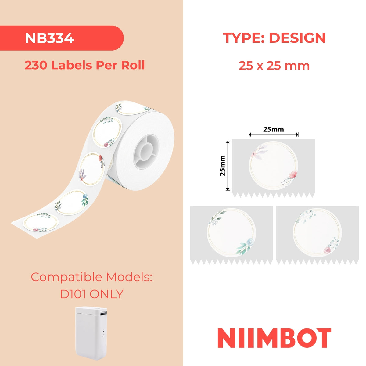 NIIMBOT - D101 Only - 25x25mm - Flower Park Round - 230 Labels
