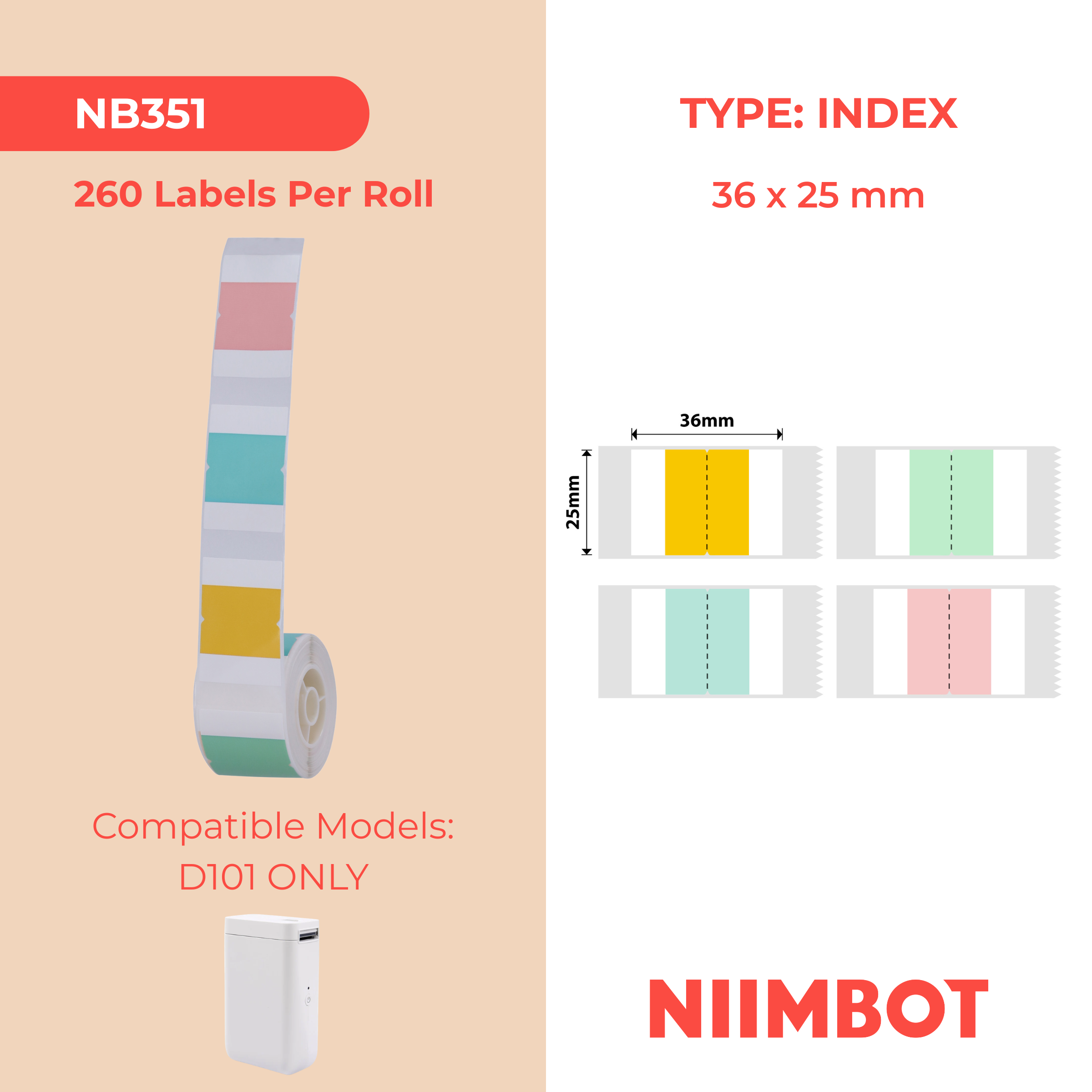NB351 - NIIMBOT - D101 ONLY - 36X25MM - 260 SUMMER SONG INDEX LABELS