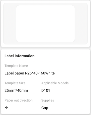 NB358 - NIIMBOT - D101 ONLY - 25X40MM - 160 WHITE LABELS