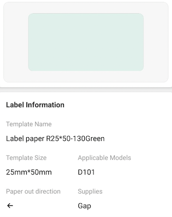 NB366 - NIIMBOT - D101 ONLY - 25X50MM - 130 GREEN COLOUR LABELS