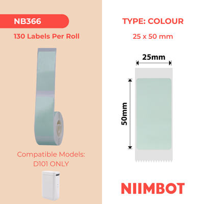 NB366 - NIIMBOT - D101 ONLY - 25X50MM - 130 GREEN COLOUR LABELS