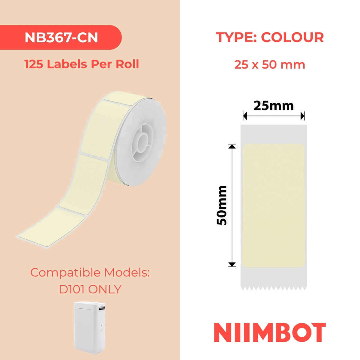 NIIMBOT - Solo D101 - 25x50mm - Giallo limone - 125 etichette - CN