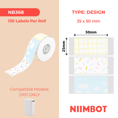 NB368 - NIIMBOT - D101 ONLY - 25X50MM - 130 MIXED PATTERN LABELS
