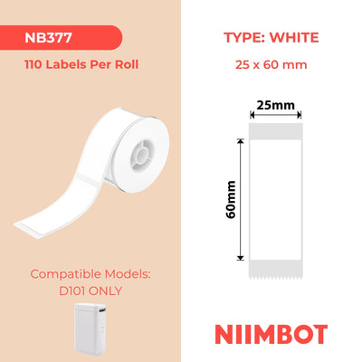 NIIMBOT - D101 Only - 25x60mm - White - 110 Labels
