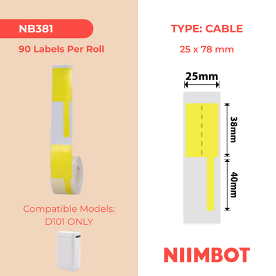 NB381 - NIIMBOT - D101 ONLY - 25X78MM - 85 YELLOW CABLE LABELS