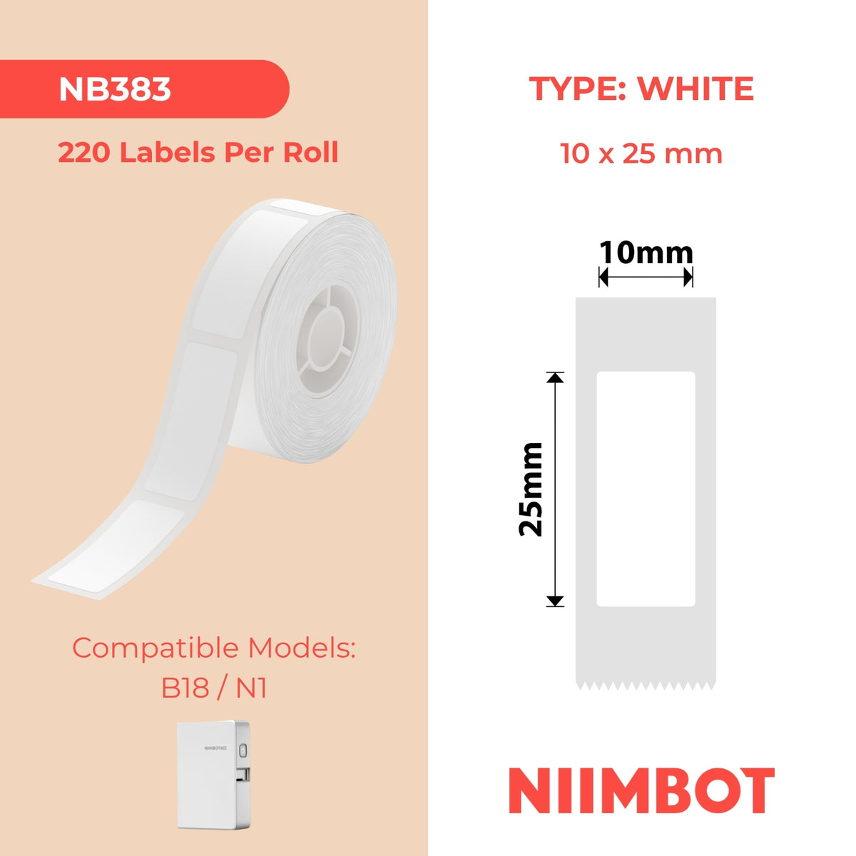 NIIMBOT - N1 - 10x25mm - White - 220 Labels