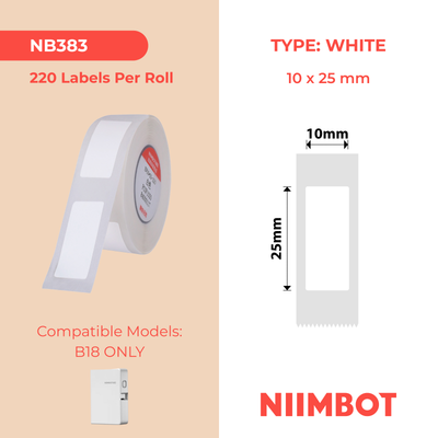 NB383 - NIIMBOT - B18 / N1 - 10X25MM - 220 WHITE LABELS