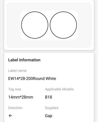 NB385 - NIIMBOT - B18 / N1 - 14X28MM - 200 WHITE ROUND LABELS