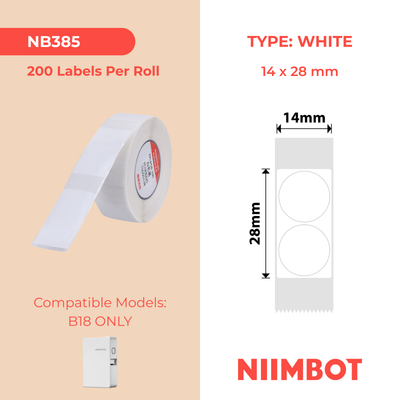 NB385 - NIIMBOT - B18 / N1 - 14X28MM - 200 WHITE ROUND LABELS