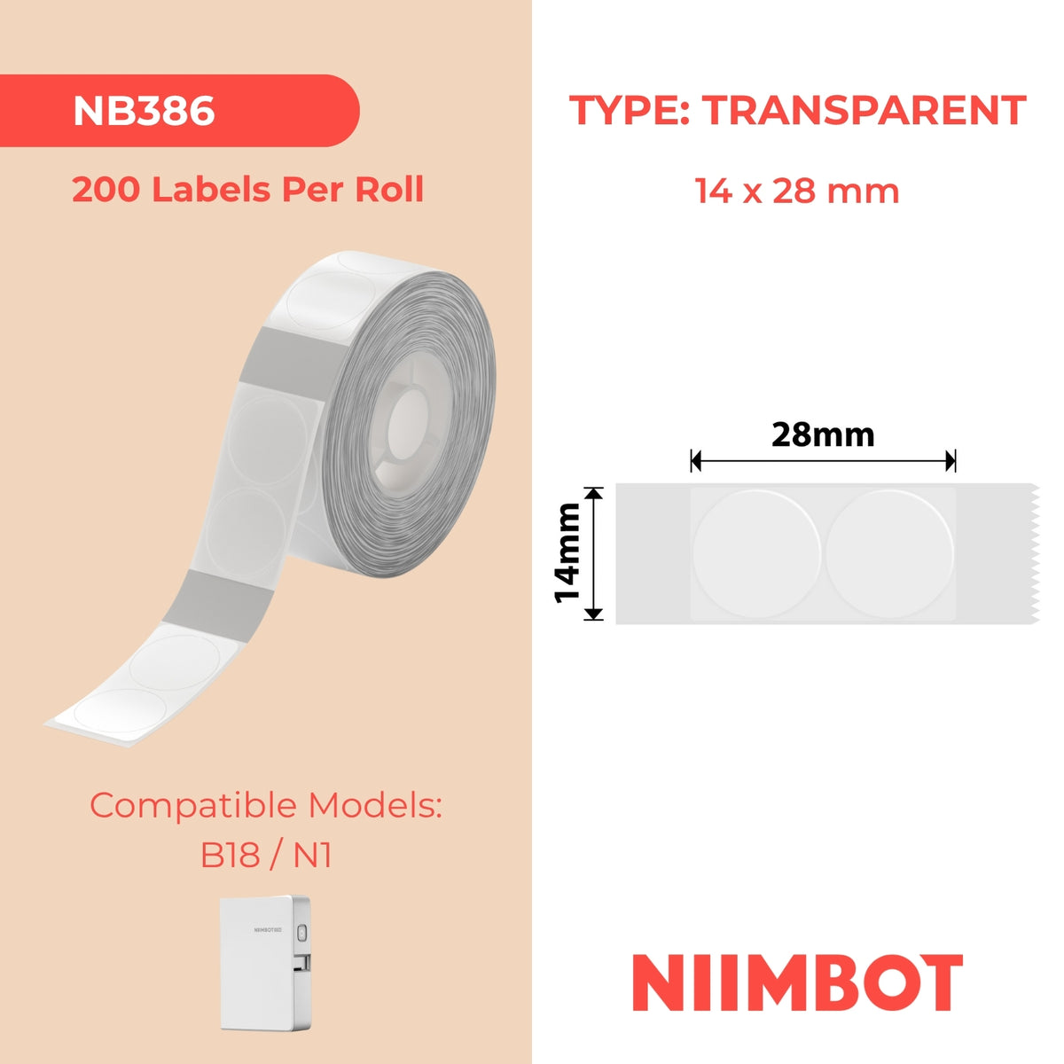 NIIMBOT - N1 - 14x28mm - Transparent Round - 200 Labels