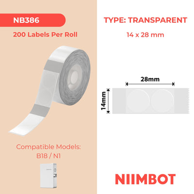 NIIMBOT - N1 - 14x28mm - Etichette rotonde trasparenti - 200 pezzi