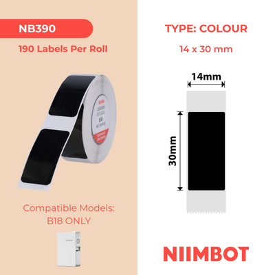 NB390 - NIIMBOT - B18 / N1 - 14X30MM - 190 BLACK LABELS