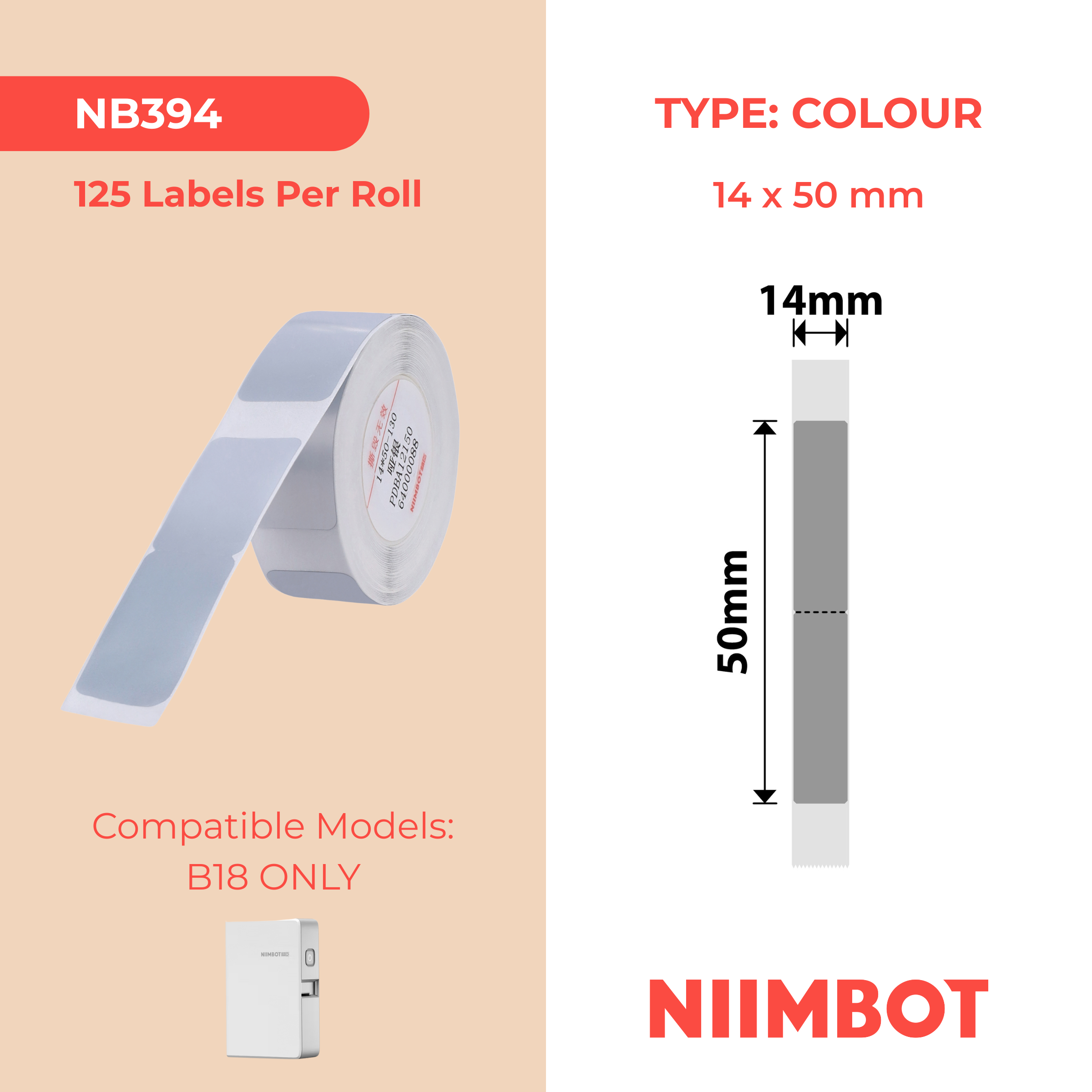 NB394 - NIIMBOT - B18 / N1 - 14X50MM - 125 SILVER LABELS