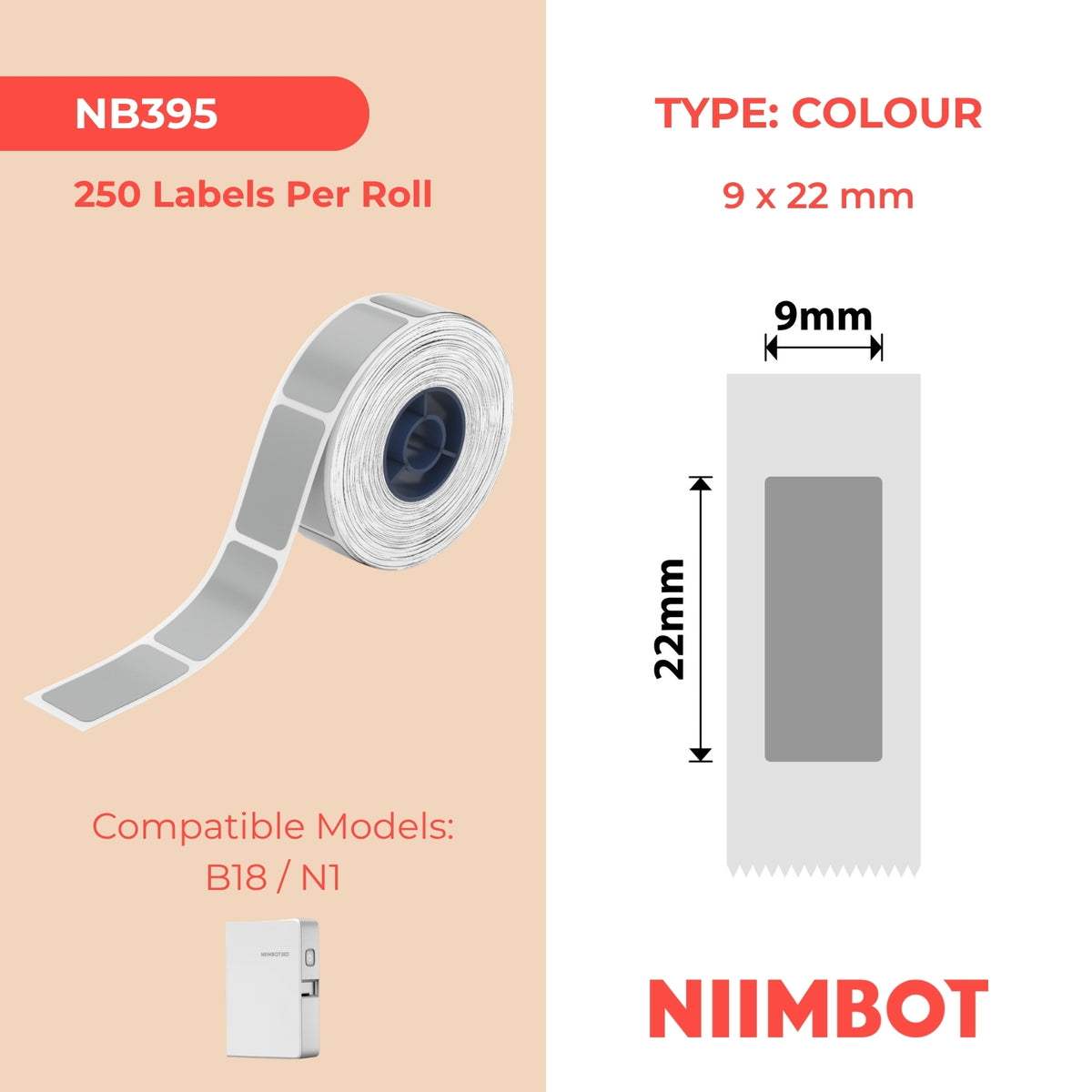 NIIMBOT - N1 - 9x22mm - Argento - 250 Etichette