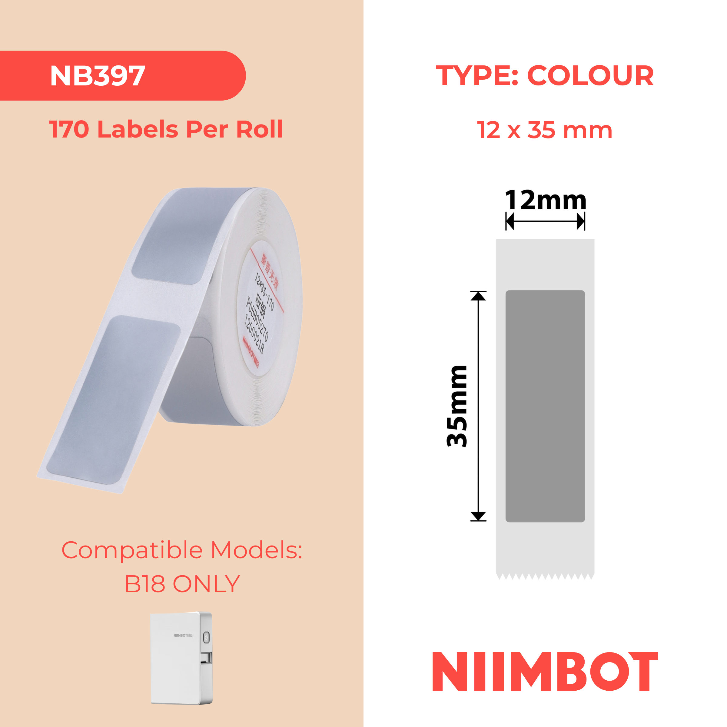 NB397 - NIIMBOT - B18 / N1 - 12X35MM - 170 SILVER LABELS