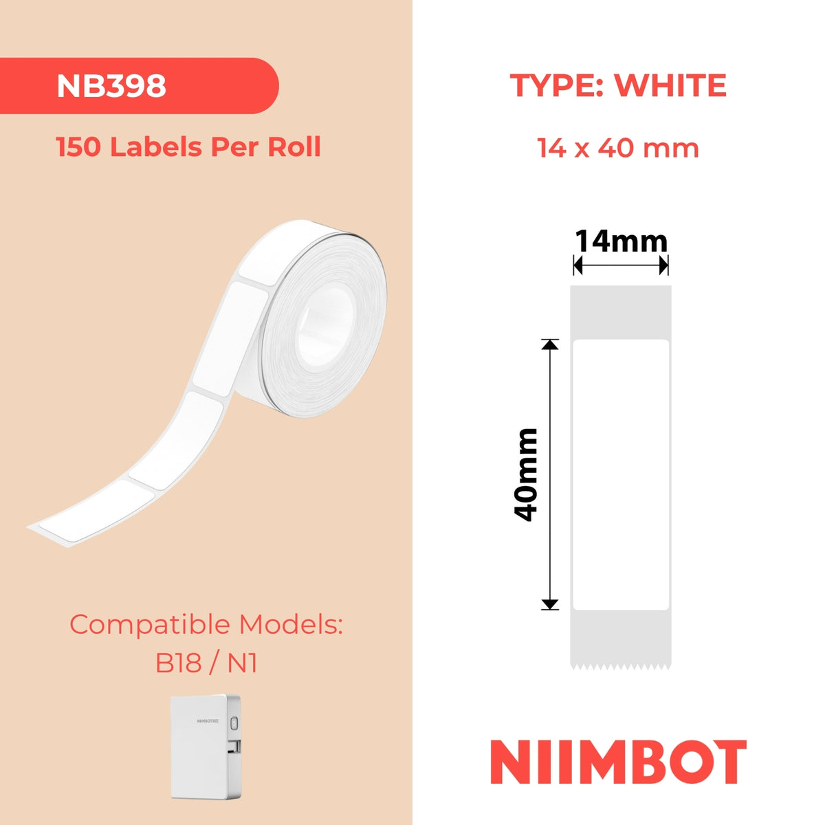 NIIMBOT - N1 - 14x40mm - White - 150 Labels