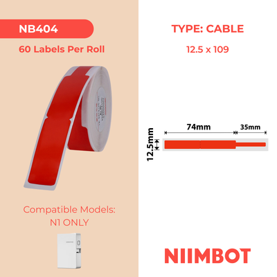 NB404 - NIIMBOT - B18 / N1 - 12.5X109MM - 60 RED CABLE LABELS