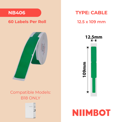 NB406 - NIIMBOT - B18 / N1 - 12.5X109MM - 60 GREEN CABLE LABELS