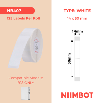 NB407 - NIIMBOT - B18 / N1 - 14X50MM - 125 WHITE INDEX LABELS