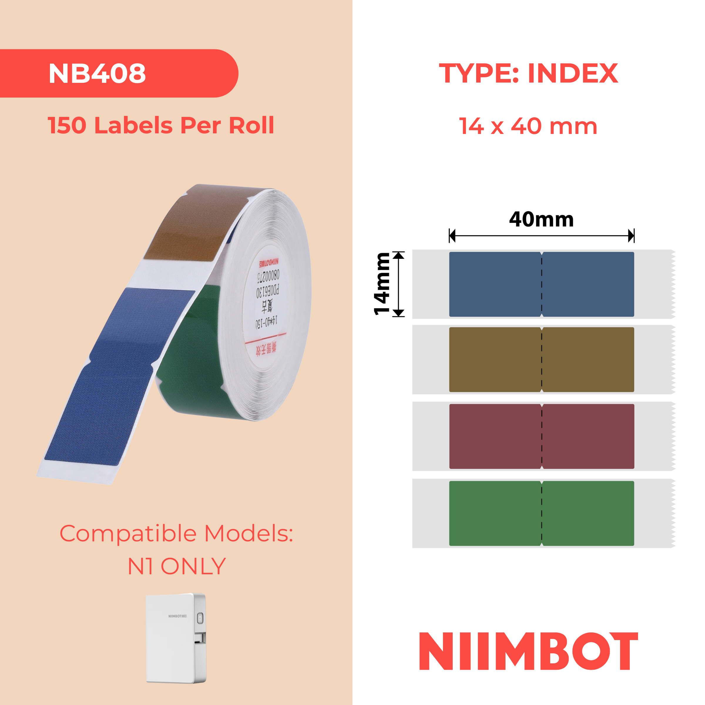 NB408 - NIIMBOT - B18 / N1 - 14X40MM - 150 VINTAGE INDEX LABELS