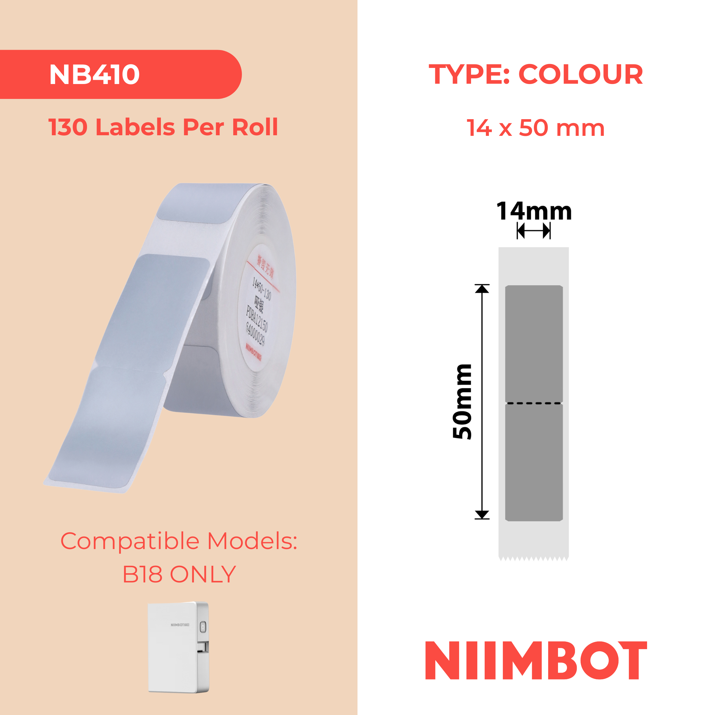NB410 - NIIMBOT - B18 / N1 - 14X50MM - 130 SILVER LABELS