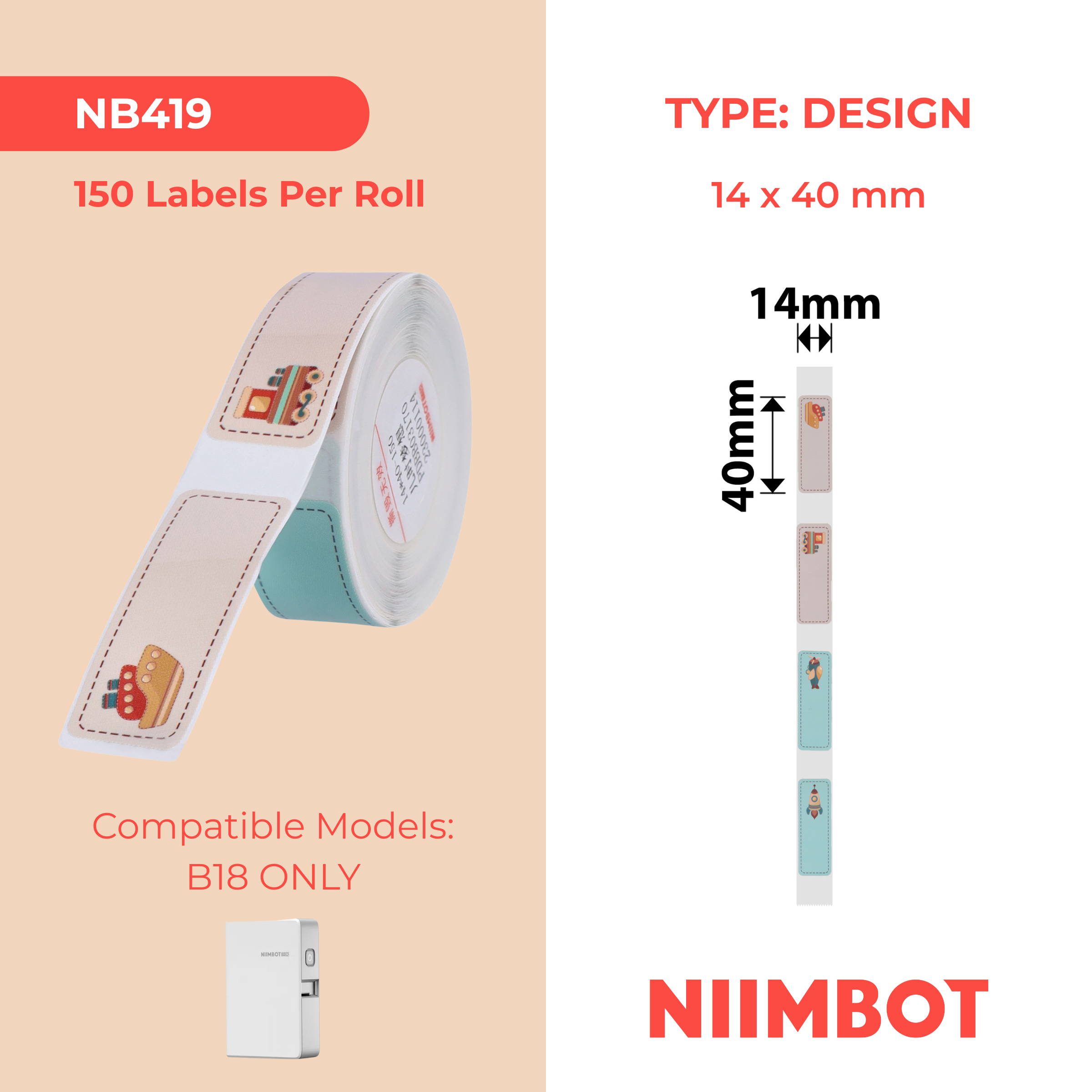 NB419 - NIIMBOT - B18 / N1 - 14X40MM - 150 CHILD TRAVELLING LABELS